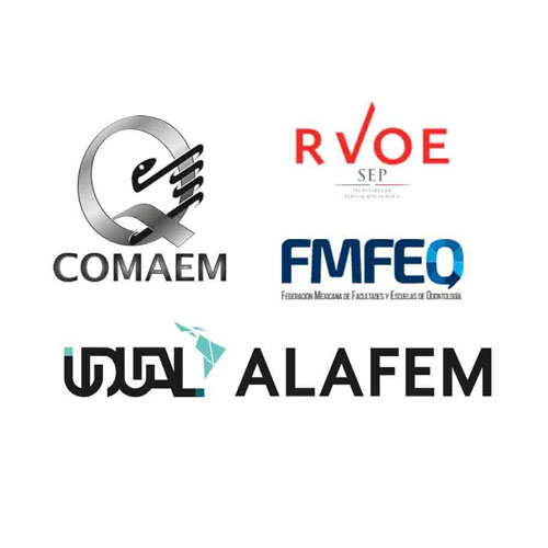 Logotipos de COMAEM, RVOE, FMFEO, UDUAL y ALAFEM